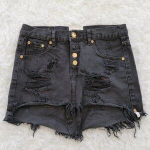 One Teaspoon Distressed Denim Skirt Size 26 – Charcoal Gray Button Fly Raw Hem